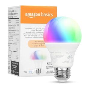 Basics Smart A19 LED Light Bulb, Color Changing, 9W (60W Equivalent), 800LM, Wor